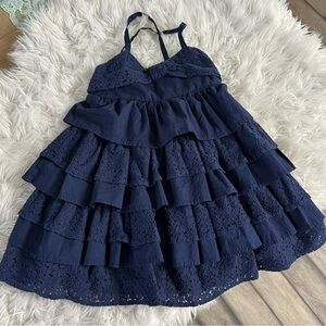Size 7/8 Elegant Navy Blue Ruffled Kids Dress